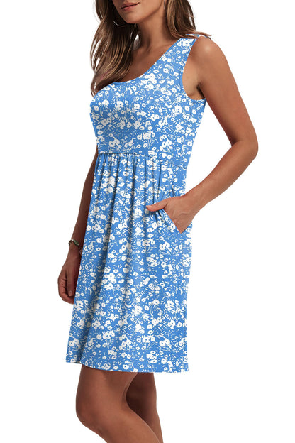 WIHOLL Summer Dresses for Women 2025 A Line Sleeveless Spring Dresses for Women Casual Cute Beach Vacation Clothes Fashion Floral Dress Sundresses with Pockets Womens Sun Dress Blue M