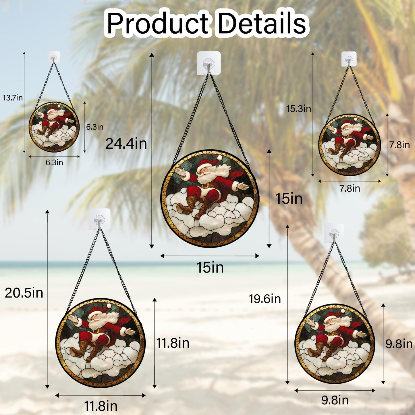 Stained Glass Window Hanging - Red White Santa Claus Clouds Suncatcher for Doors Home Christmas Decoration Sun Catcher Thanksgiving New Year Birthday Gifts for Friend Women Men Mom Nana 6.3 in