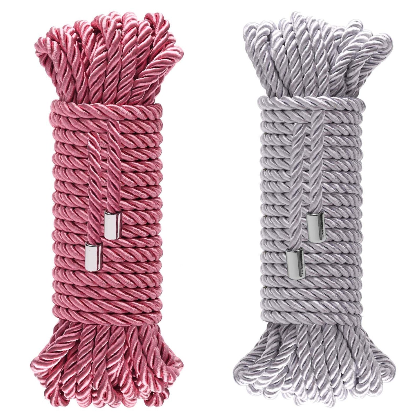 Coldairsoap Soft Silk Rope, 8MM Twisted Trim Rope Nylon Twiste Cord, Braided Twiste Silk Ropes for Decorative Twisted Satin Shiny Cord Ropes (Pink & Silver, 32ft)