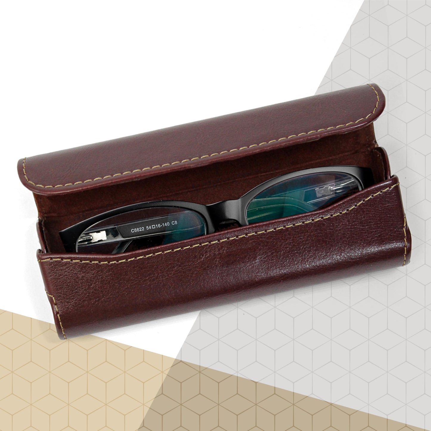 Orsus PU Leather Reading Glasses Hard Case Brown, Narrow Eyeglass Holder with Magnetic Closure & Felt Lining B10BR