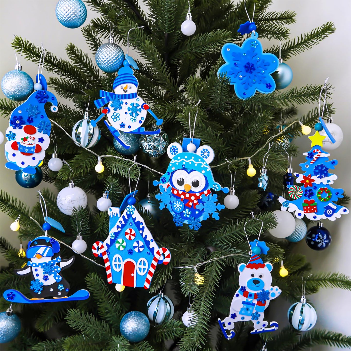 Winlyn 24 Sets Winter Decorations DIY Holiday Tree Ornaments Christmas Craft Kits Christmas Tree Snowflake Gingerbread House Snowman Penguin Polar Bear Gnome Owl Foam Stickers for Kids Party Favors