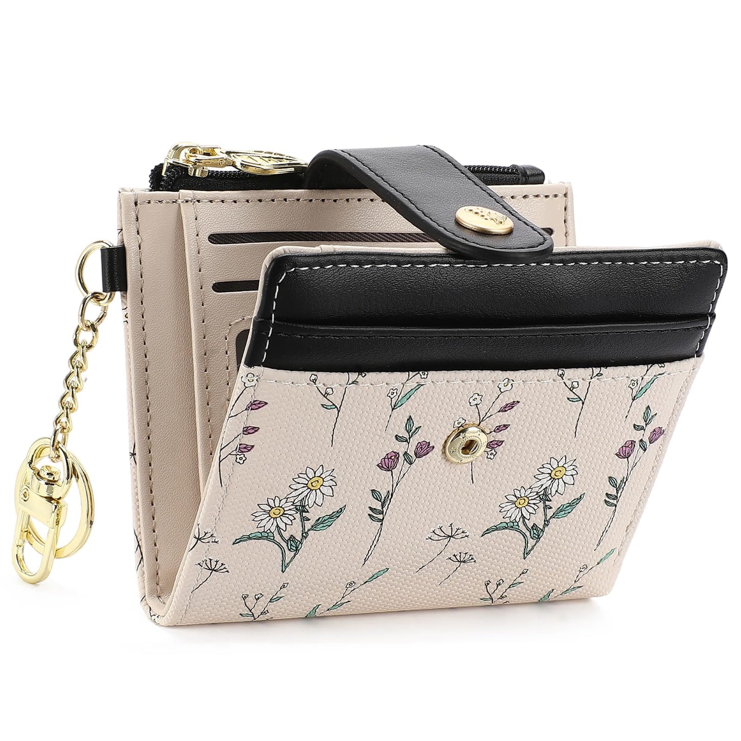 GAEKEAO Small Wallet for Women RFID Blocking Bifold Card Holder Vegan Leather with Zipper Coin Pocket, ID Window, Keychain