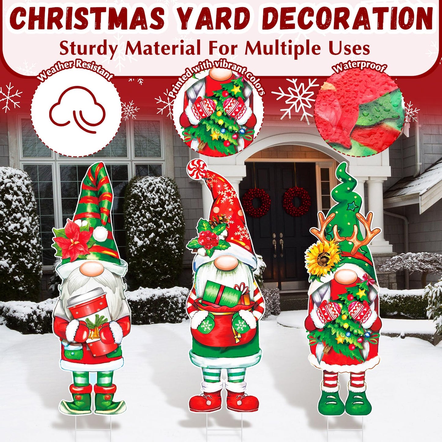 Umigy 3 Pcs Christmas Yard Sign Outdoor Gnome Signs With Stakes 32 x 10'' Santa Decorations Xmas Pathway Walkway Decor Eve Party Favors for Lawn Garden Patio