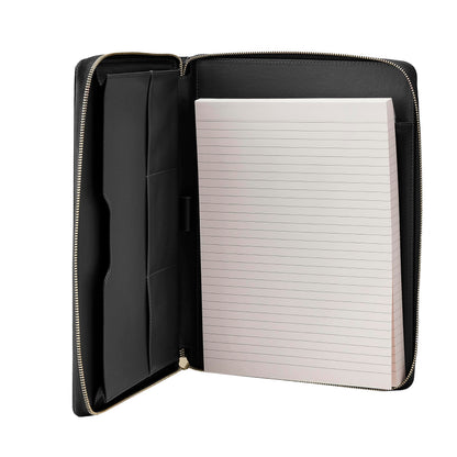 Gallaway Leather Genuine Leather Zippered Portfolio Organizer, Executive Business Binder Padfolio for Men and Women, Holder for Notebook Planner,Resume,Documents,Cards and iPad (Black)