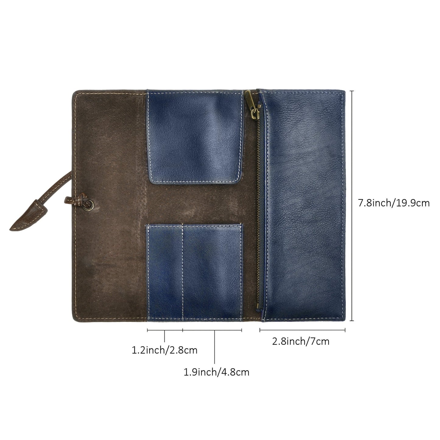 ZLYC Handmade Leather Pencil Case Soft Roll Bag Stationery Gift for Student, blue, Travel Vintage
