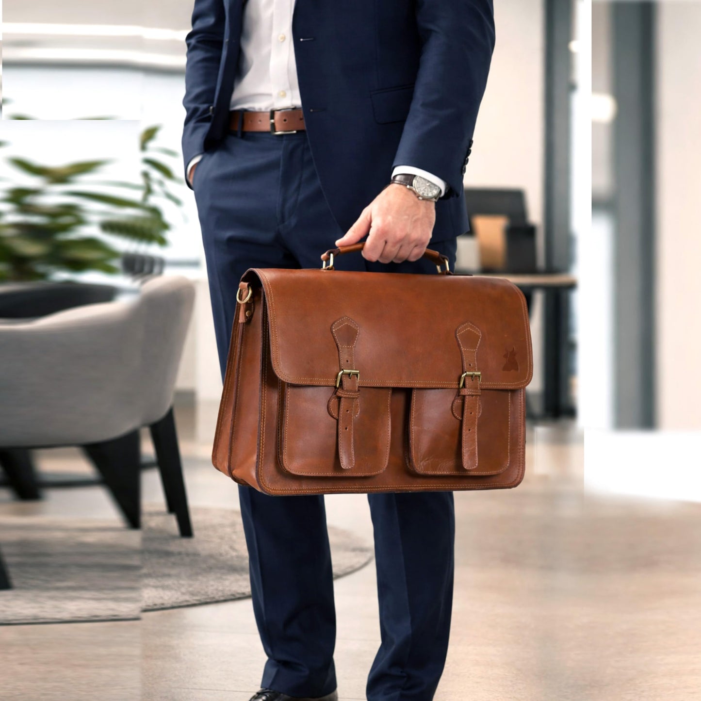 Leather Messenger Bag For Men - leather laptop bag briefcase for women - Mens Satchel Bag, 16 Inch Brown Genuine Buffalo Leather Computer Bag For Work