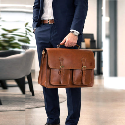 Leather Messenger Bag For Men - leather laptop bag briefcase for women - Mens Satchel Bag, 18 Inch Brown Genuine Buffalo Leather Computer Bag For Work