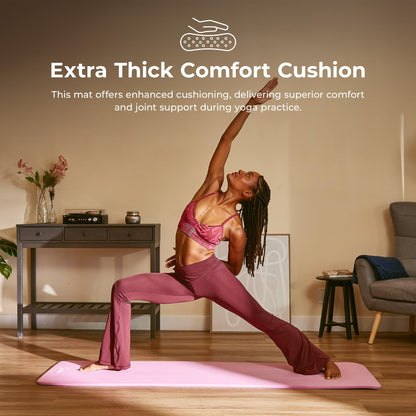Sunny Health & Fitness Premium 1/2-Inch Extra Thick Exercise Yoga Mat Non-Slip High Density Pilates and Floor Workout Elastic Strap Portable with Carrying Strap- Grey - 74 x 24 Inches - SF-EM03-GY