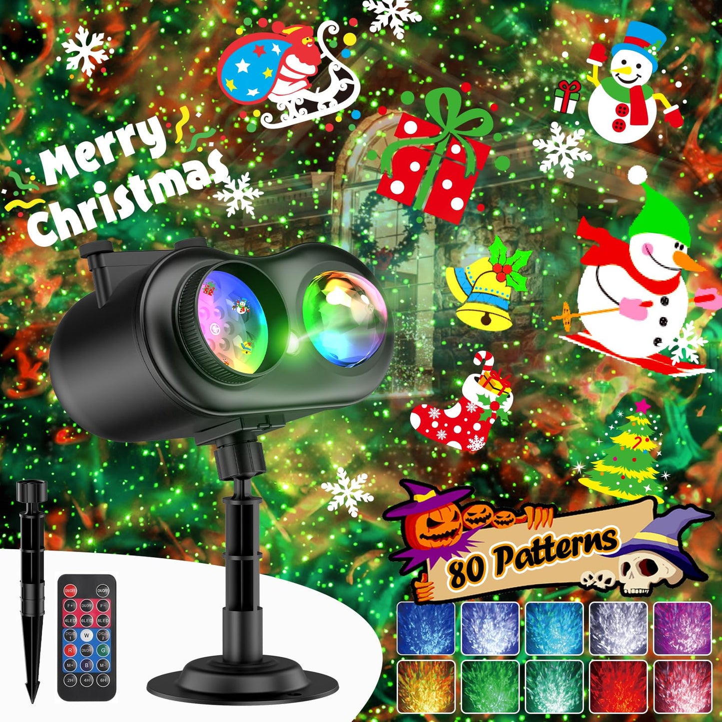 3-in-1 Christmas Projector Lights Outdoor, Anysun Brighter 80 HD Patterns Christmas Decor, 8-Pattern Ocean Wave Snowflake Starry Lights Show Christmas Projector Waterproof with Timer for House Party