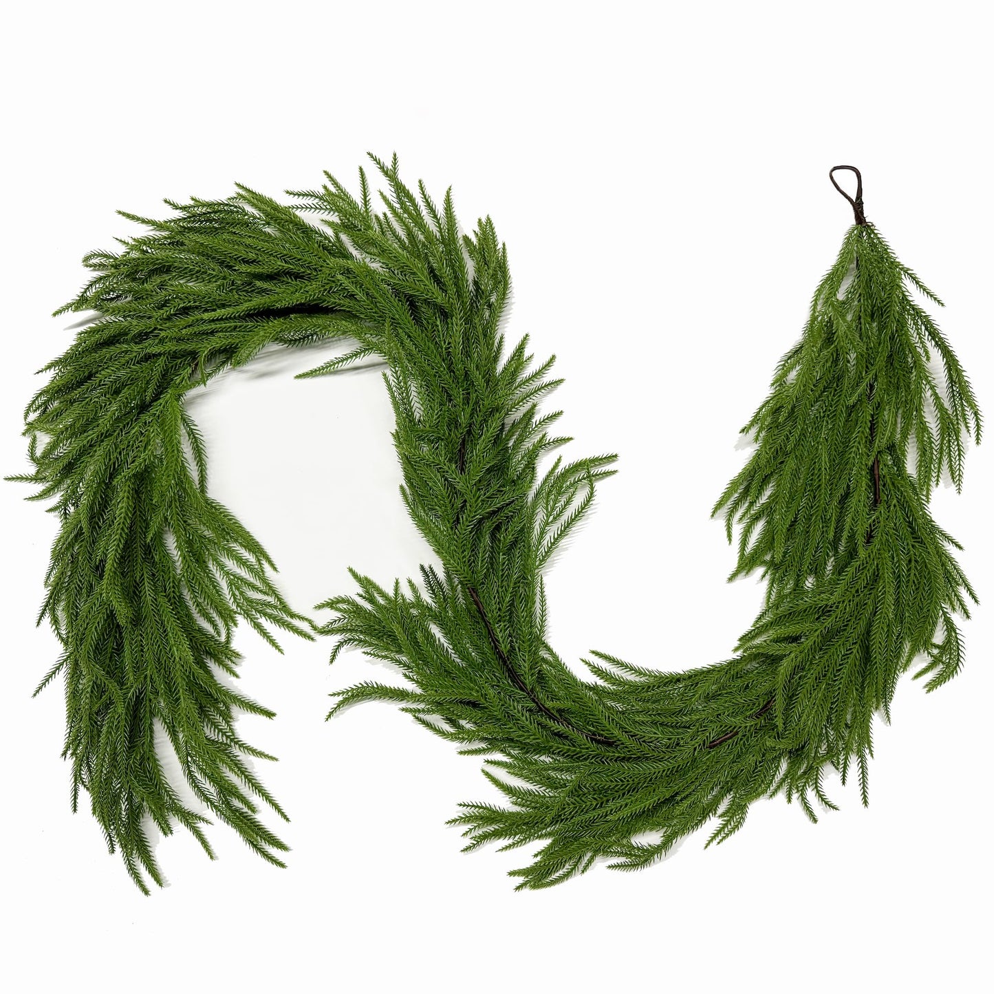 9FT Christmas Garland Norfolk Pine Garland Real Touch Artificial Greenery Garland for Mantle Fireplace Table Indoor Outdoor Holiday Decortions