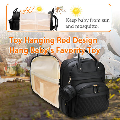 Astro alan Baby Diaper Bag Backpack with Changing Station, Waterproof Large Capacity Diaper Bag for Moms and Dads, Plant-Based Leather with USB Charging Port, Baby Gift for New Parents, Black