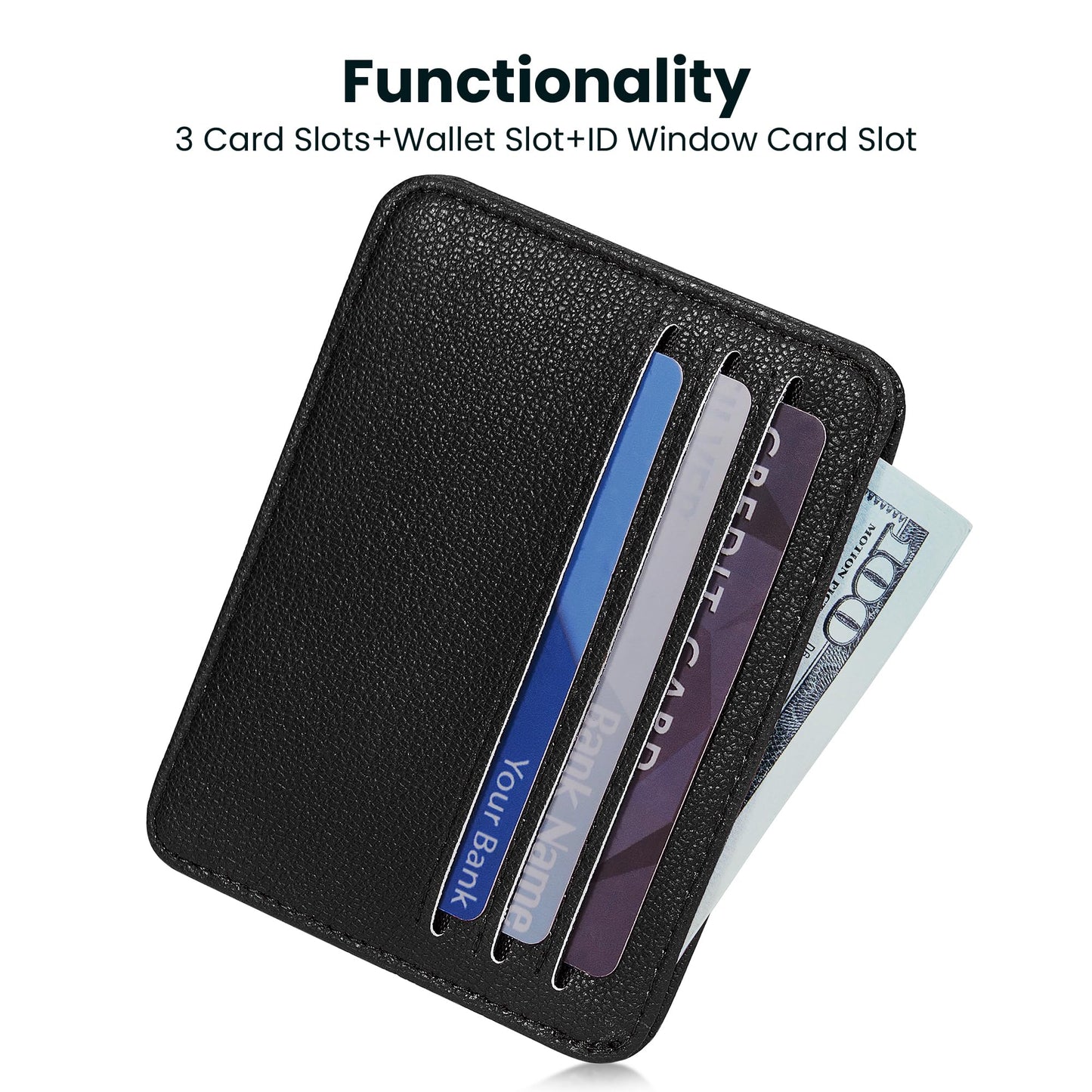 Mayski Credit Card Holder for Women Minimalist Wallet, RFID Blocking Wallets Card Cases, Small Wallets with ID Window for Women Men, Black