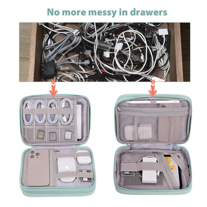 Bevegekos Tablet Accessories Case Bag, Travel Large Electronics Organizer for Chargers & Cords, Cables, 7.9 Inch Tablet, Airplane Essentials, 2 Layers (Mint Green)