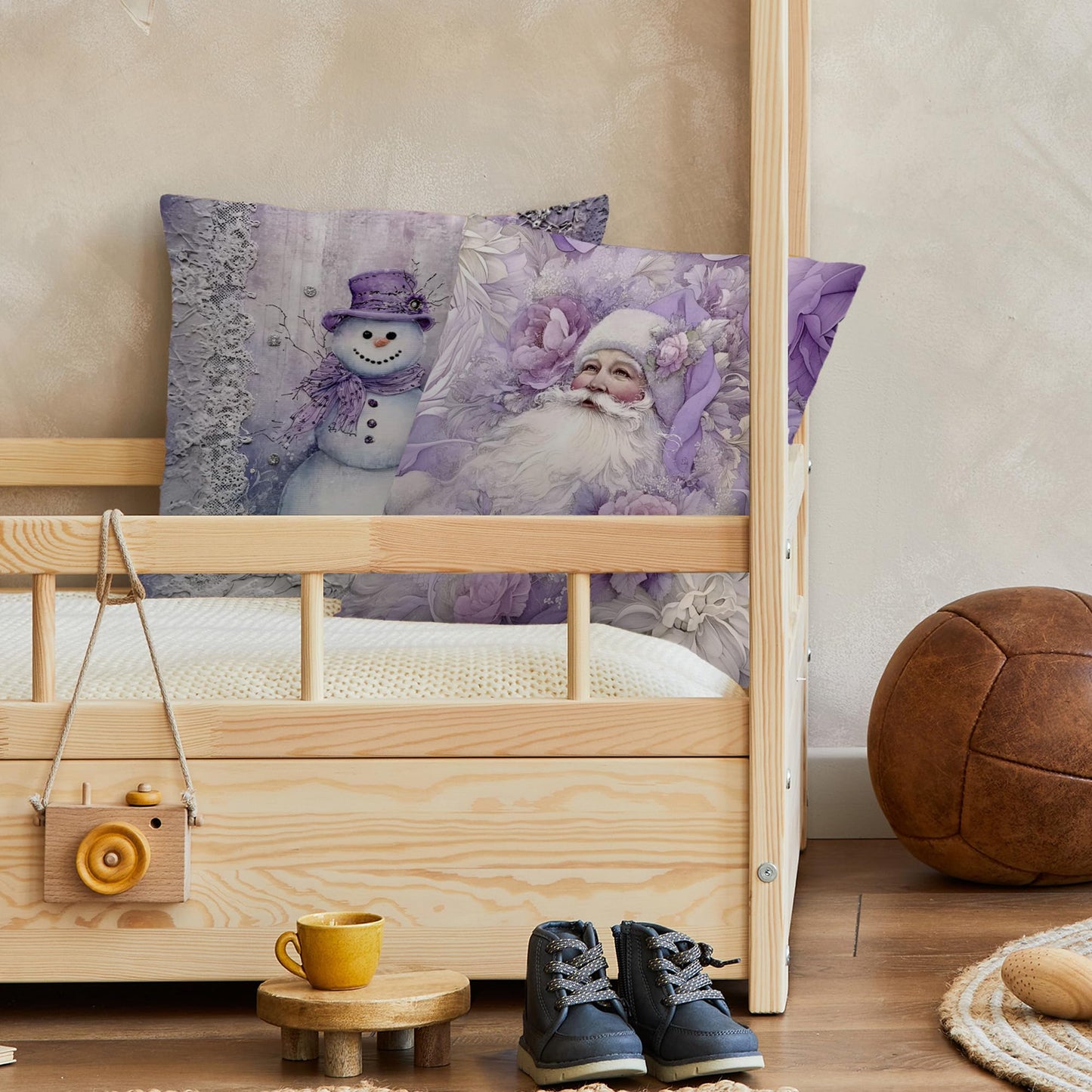 Yorhifa Purple Christmas Pillow Covers 18x18 Inches Set of 4, Christmas Home Decor, Preppy Xmas Santa Snowman Decorative Pillowcase Cases, Winter Throw Pillow Covers for Couch Sofa Bed Home Room Decor
