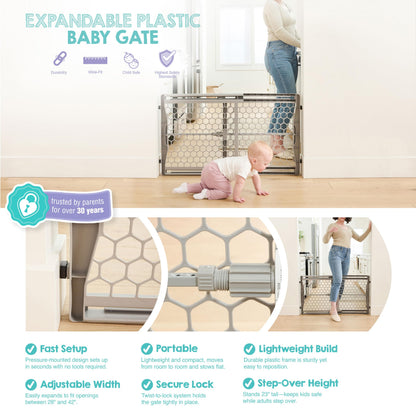 Regalo Safety 28"-42" Extra Wide Expandable Baby Gate for Doorways & Bottom of Stairs, Pressure Mounted Safety Gate for Babies, Toddlers & Pets, Tested & Safe for 30 Years, American Designed and Owned