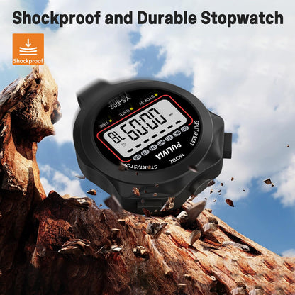 PULIVIA Sports Stopwatch Timer, Single Lap Split Digital Stop Watch for Sports Kids Coaches Swimming Running, Black