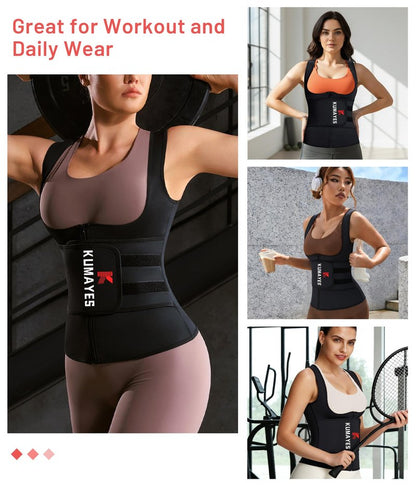 KUMAYES Womens Waist Trainer Corset Sauna Sweat Suit for Women Trimmer Workout Belt Corset Vest Body Shaper Shirt Band Black