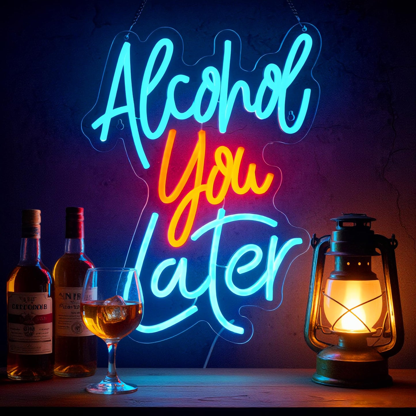 Alcohol You Later Neon Sign Alcohol Neon Sign for Wall Decor Party Deco USB Dimmable LED Neon Lights for Beer Bar Kitchen Restaurant Home Bar Pub Tavern Party Man Cave Club Shops Hotel Store Business Gift
