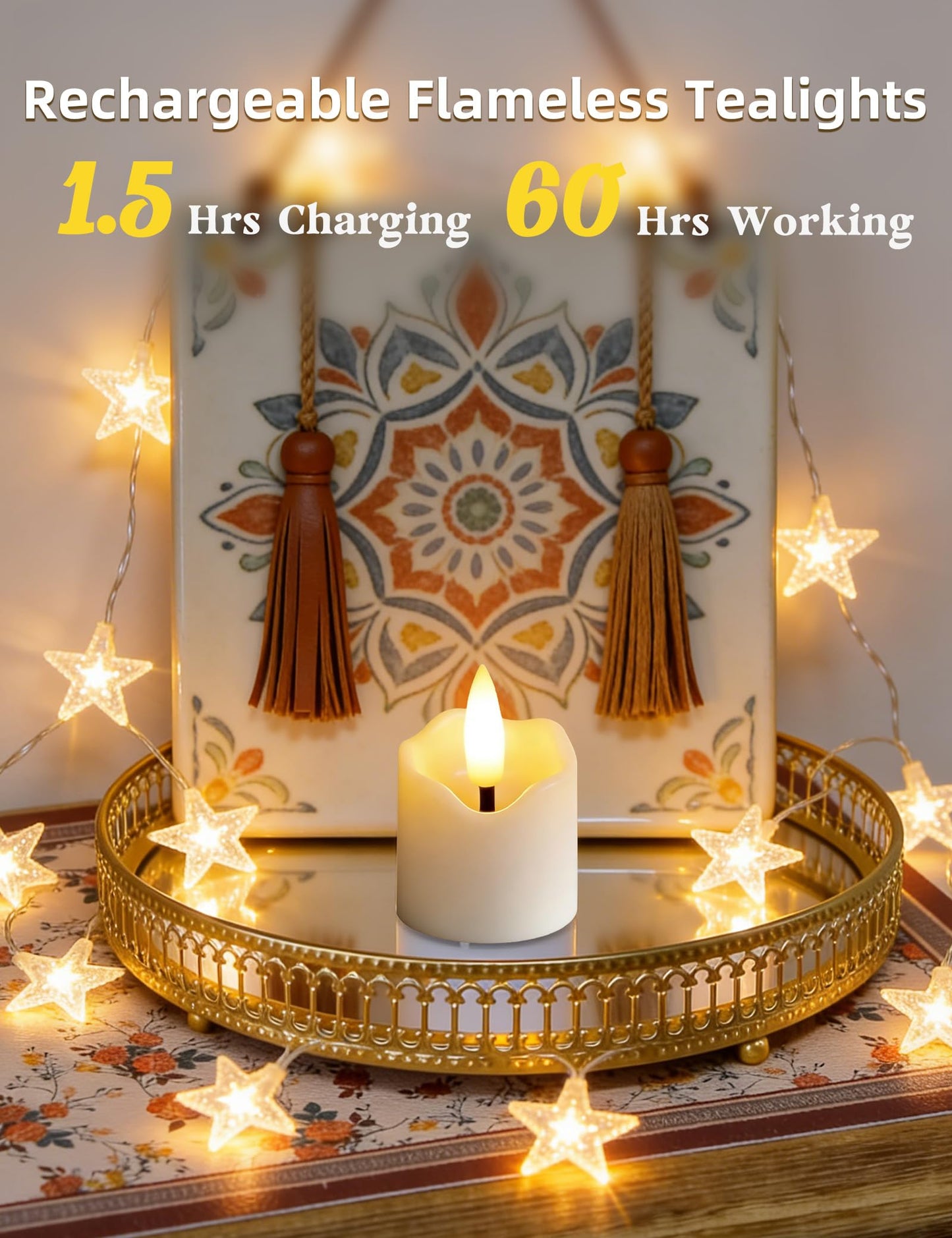 Utwickeln Rechargeable Flameless Tea Lights with Remote Timer, Pack of 6 Ivory White LED Candles (D 1.5'' x H 2.1'') - Long Lasting Battery for Weddings, Summer Soccer Nights, and Home Decor