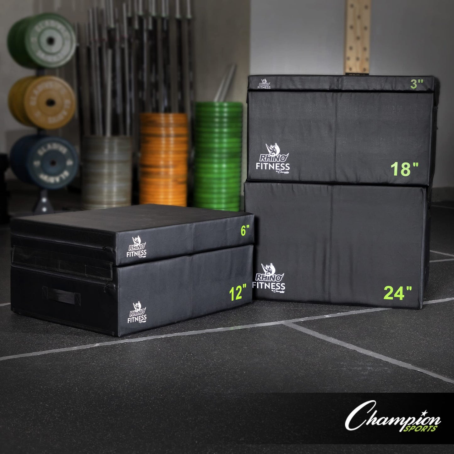 Champion Sports Foam Plyometric Box, 6 inch, Black - Durable Jump Boxes for Training with Handles, Hook and Loop Flaps - Stackable Plyo Box Jumps for Gym - Premium Cross Training Equipment