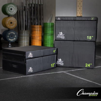 Champion Sports Foam Plyometric Box Set with 6", 12", and 18" Included - Durable Jump Boxes for Training with Handles, Hook and Loop Flaps - Stackable Cross Traning Plyo Box, Jumps for Gym