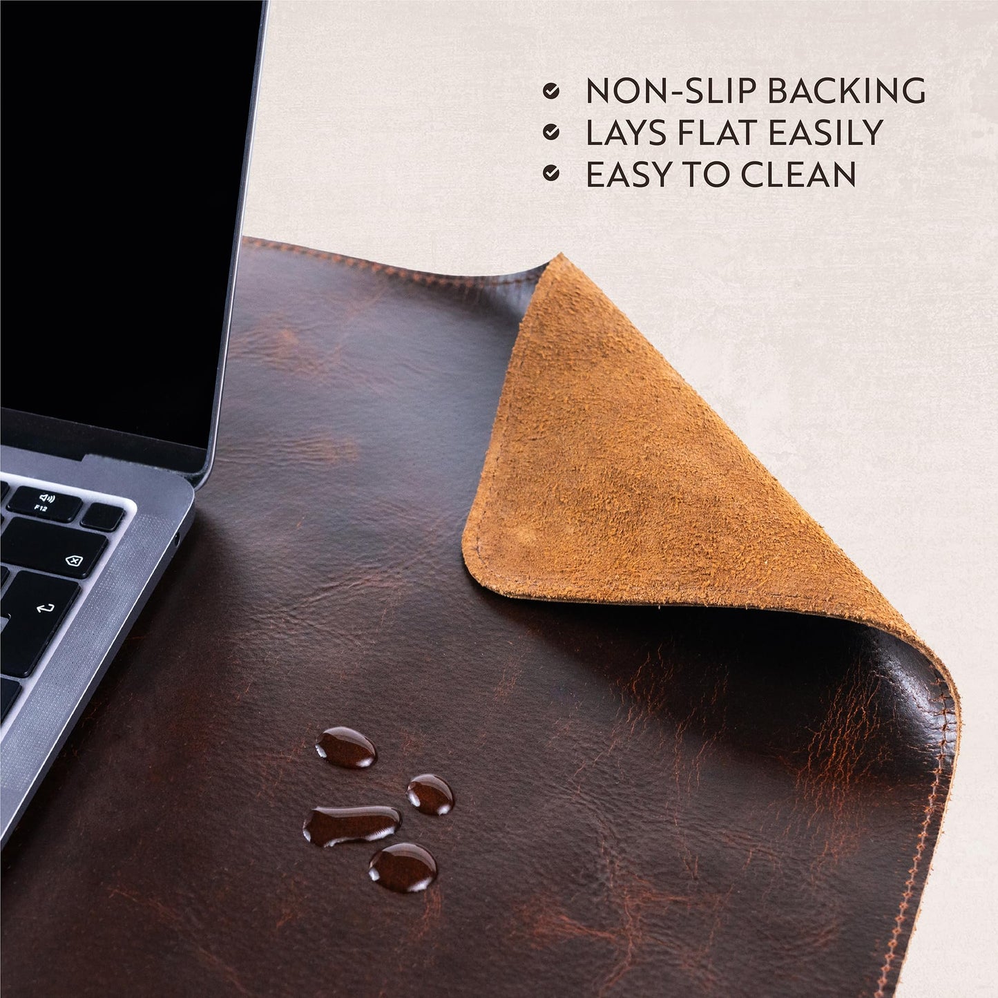 moonster 100% Genuine Leather Desk Pad with Ballpoint Pen Holder – Desk Mat Protector for Office Tables - Large Mouse Pad, Non-Slip PU Leather Desk Blotter, Laptop Desk Cover 31" x 16"