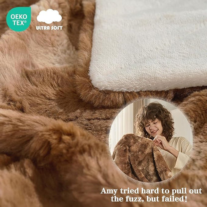Krifey Faux Fur Throw Blanket for Couch Bed, 3D Marble Texture Soft Throws, Cozy Fuzzy Plush Thick Warm Blanket, Faux Rabbit Fleece, Christmas Birthday Gifts for Men Dad, Tie Dye Brown, 50x60in