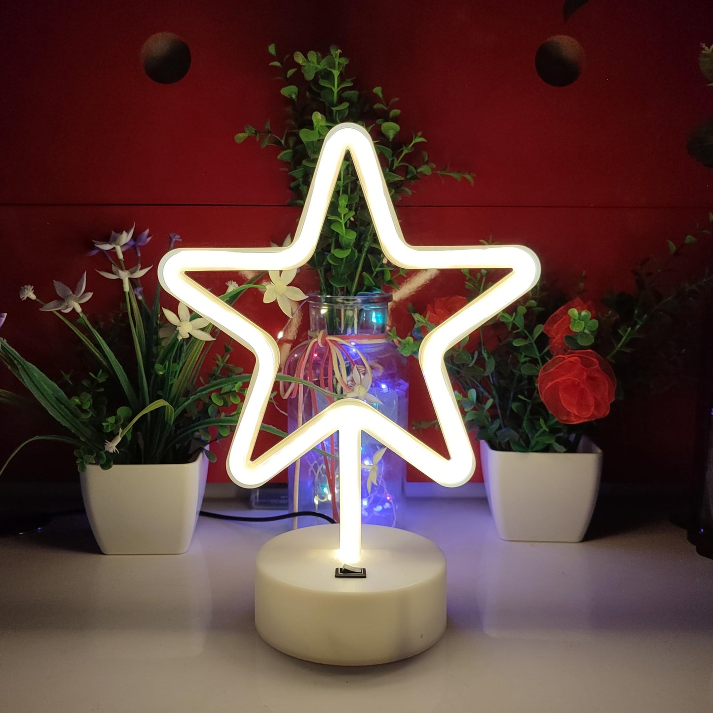 JYWJ Star Neon Signs with Holder Base,USB or 3-AA Battery Powered Neon Light,LED Desktop Wall Decoration,Various Parties,Decoration of Business Premises(Warm)