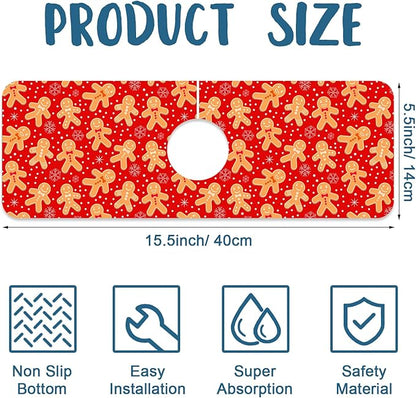 Christmas Merry Xmas Kitchen Sink Splash Guard Faucet Mat Santa Claus Super