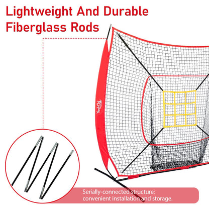 YeahChi 7×7FT Baseball net, Pitching net with Strike Zone Target, Baseball&Softball Practice net with Sturdy Bow Frame and Stable Base,Portable Practice net for All Ages and All Skilled Levels