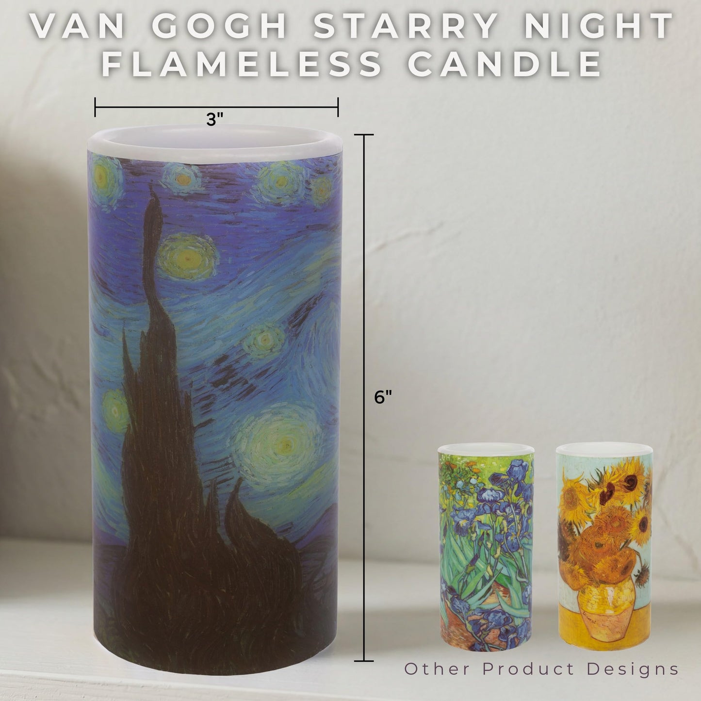Lavish Home Flameless Candles -Van Gogh Starry Night Battery Operated Candles with Remote and Flickering Light for Home Décor