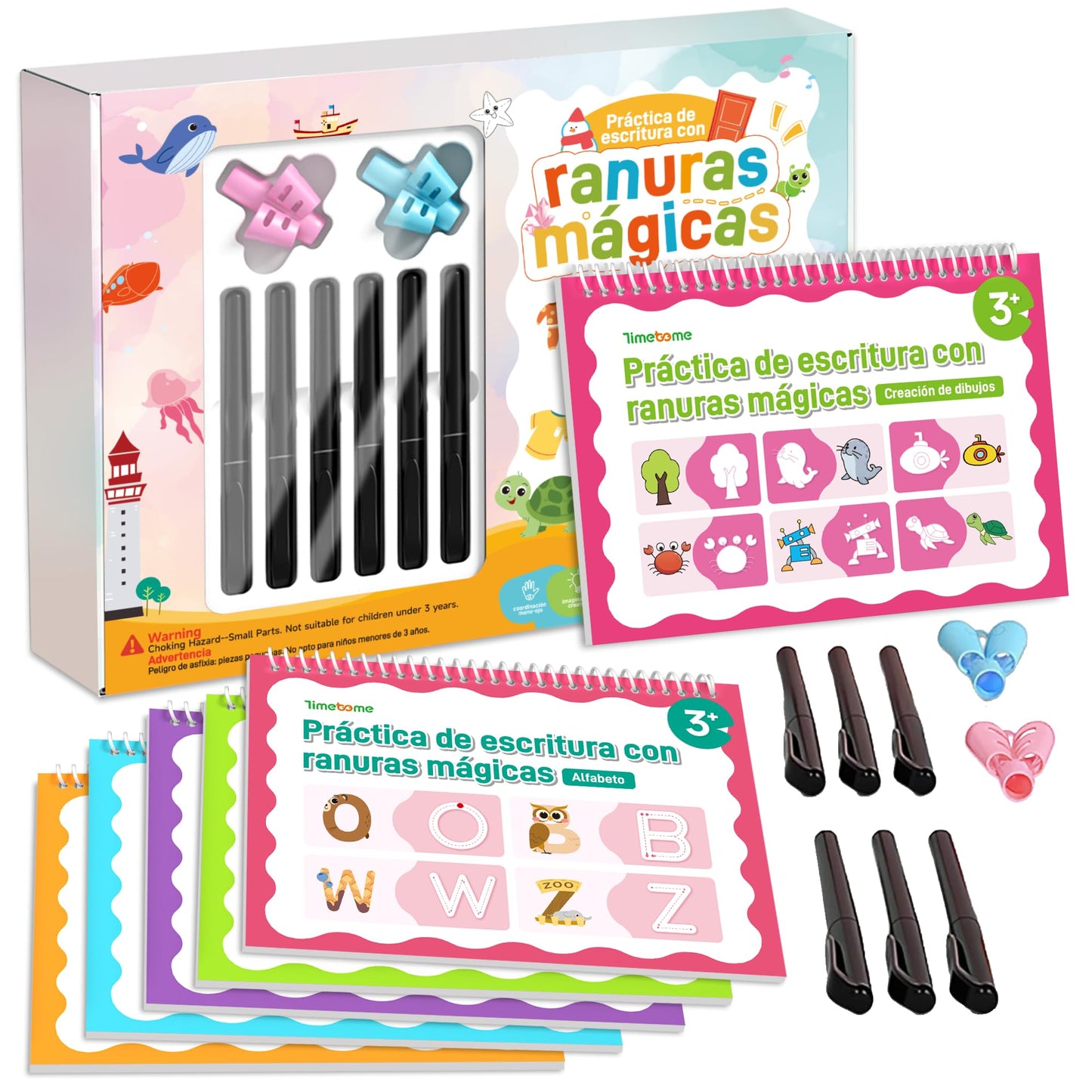Timetome Large Magic Grooved Writing Practice for Kids 3-5 – Spanish Edition | Grooved Writing Books Ages 6-8, Handwriting Practice for Kids 5-7, Preschool Tracing Workbook for Boys & Girls