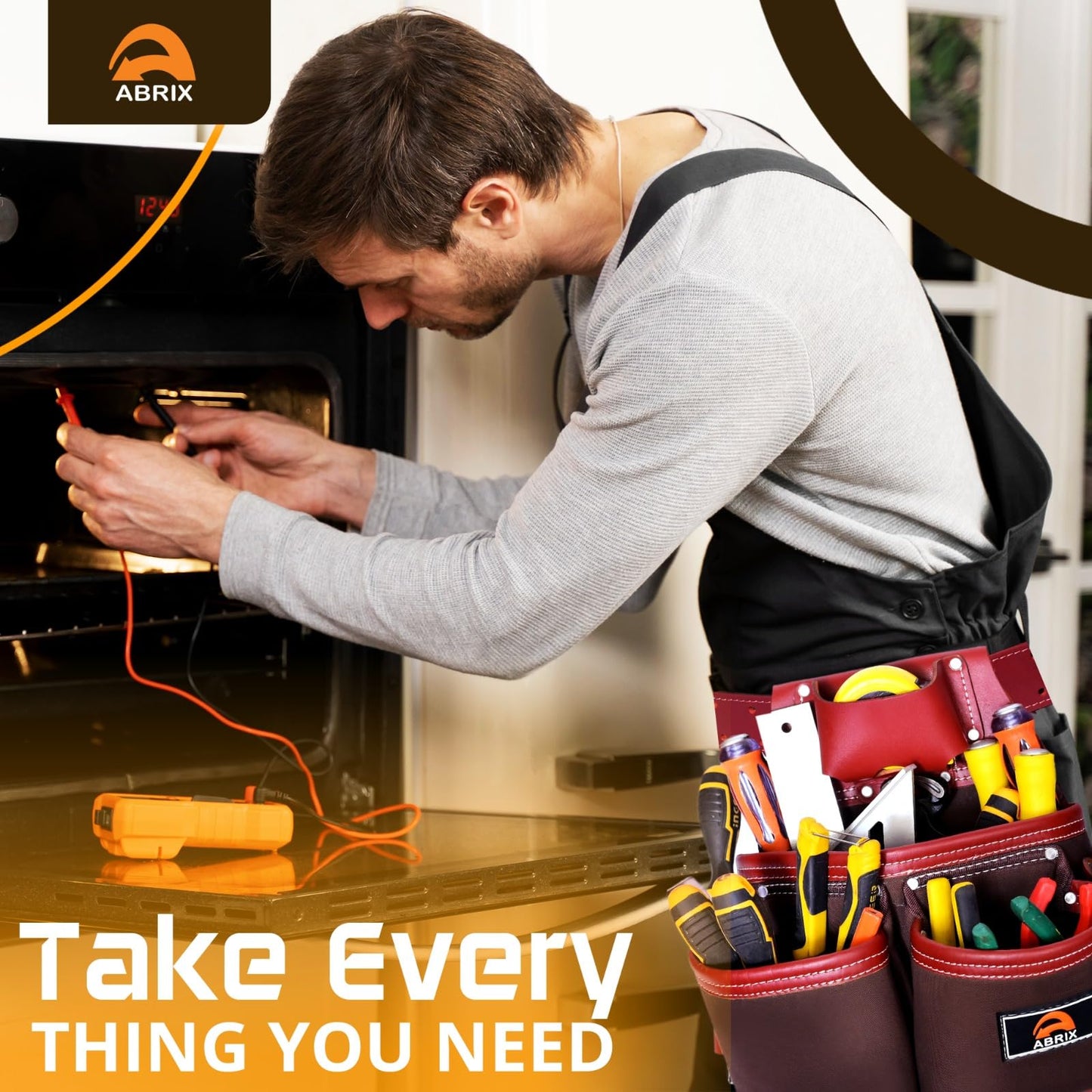 ABRIX Heavy Duty Tool Belt – 4MM Genuine Leather & Ballistic Nylon, Brass Buckle & Rivets, EVA Sheet Reinforced Lining, Foam Padded Comfort Framing Rig & Carpenter Tool Belt with Suspender | 28 Pocket