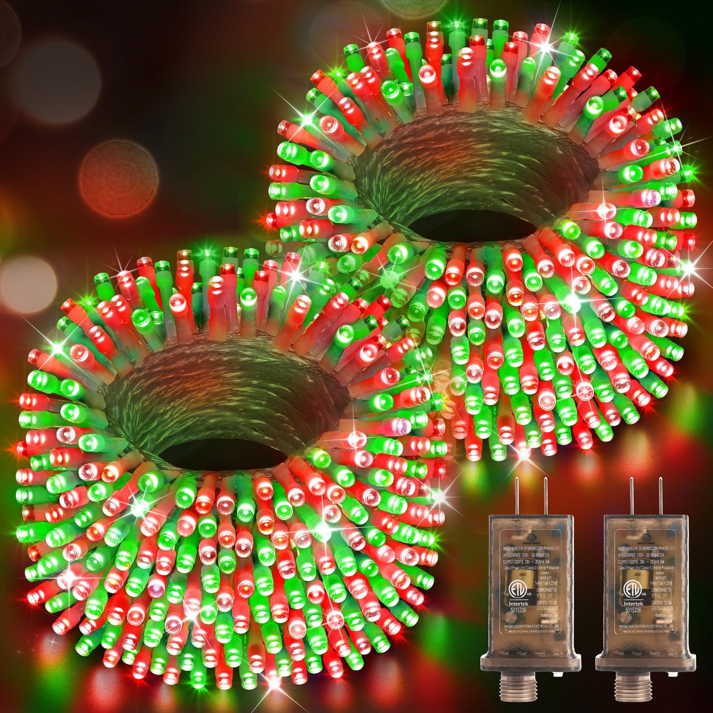 Hezbjiti 2 Pack 1000 LED 403 FT Christmas String Lights Outdoor, 8 Lighting Modes IP44 Waterproof Fairy Lights with Timer and Dimmable Function for Party Tree Decorations (Red+Green, Clear Wire)