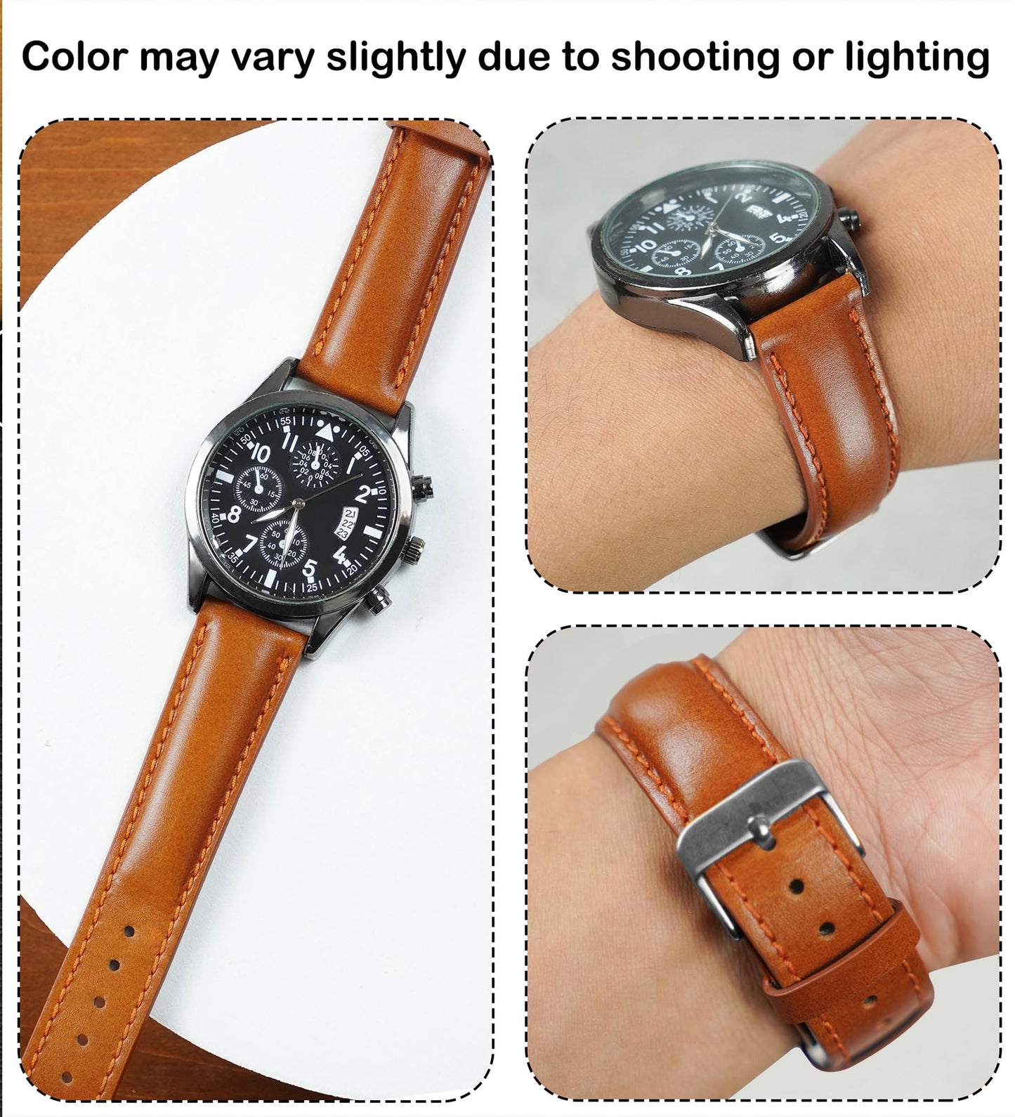 vinacreations 20mm Vintage Tan Brown Leather Watch Band Men Quick Release Replacement Strap Soft Handmade Wristband Stainless Steel Buckle, Christmas Fathers Day Gift for Dad Husband DH-202-20MM