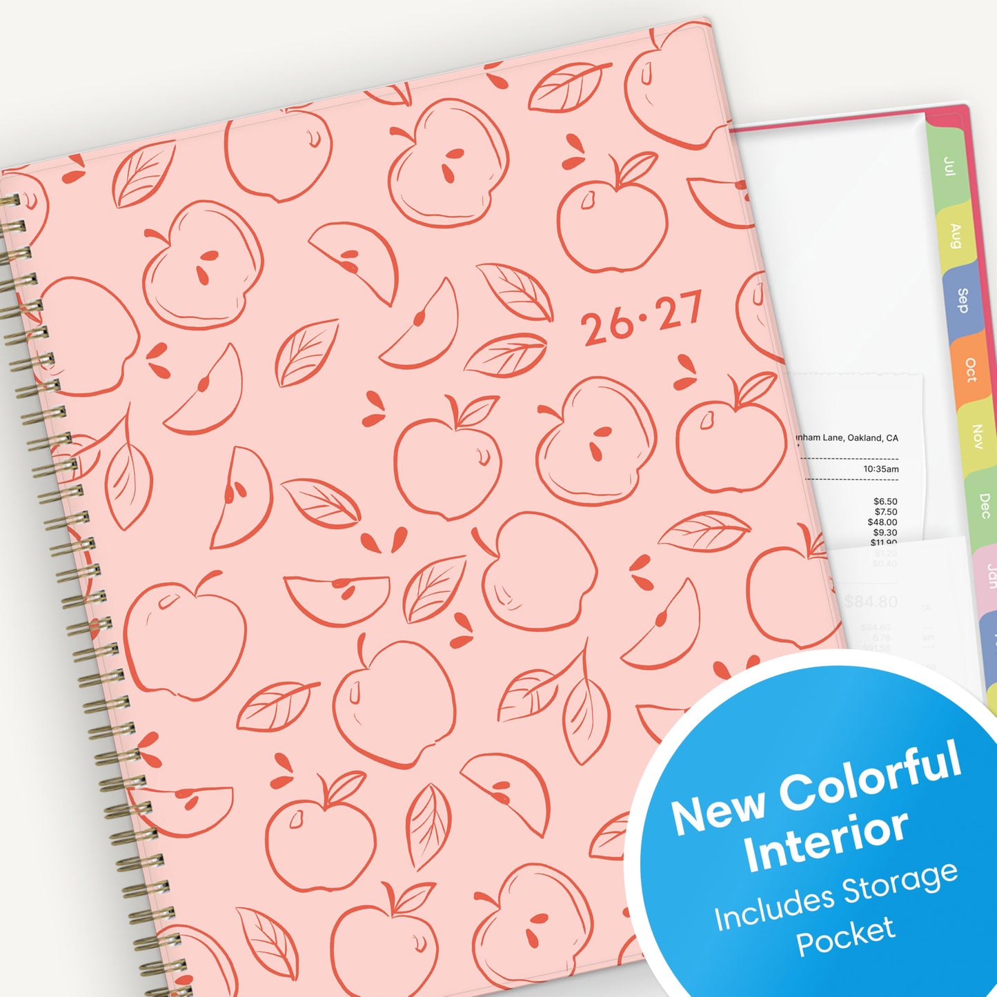 Blue Sky 2026-2027 Weekly and Monthly Academic Year Teacher Lesson Planner Calendar, July 2026 - June 2027, 8.5" x 11", Flexible Cover, Wirebound, Laminated Tabs, Storage Pocket, Apple Sketch