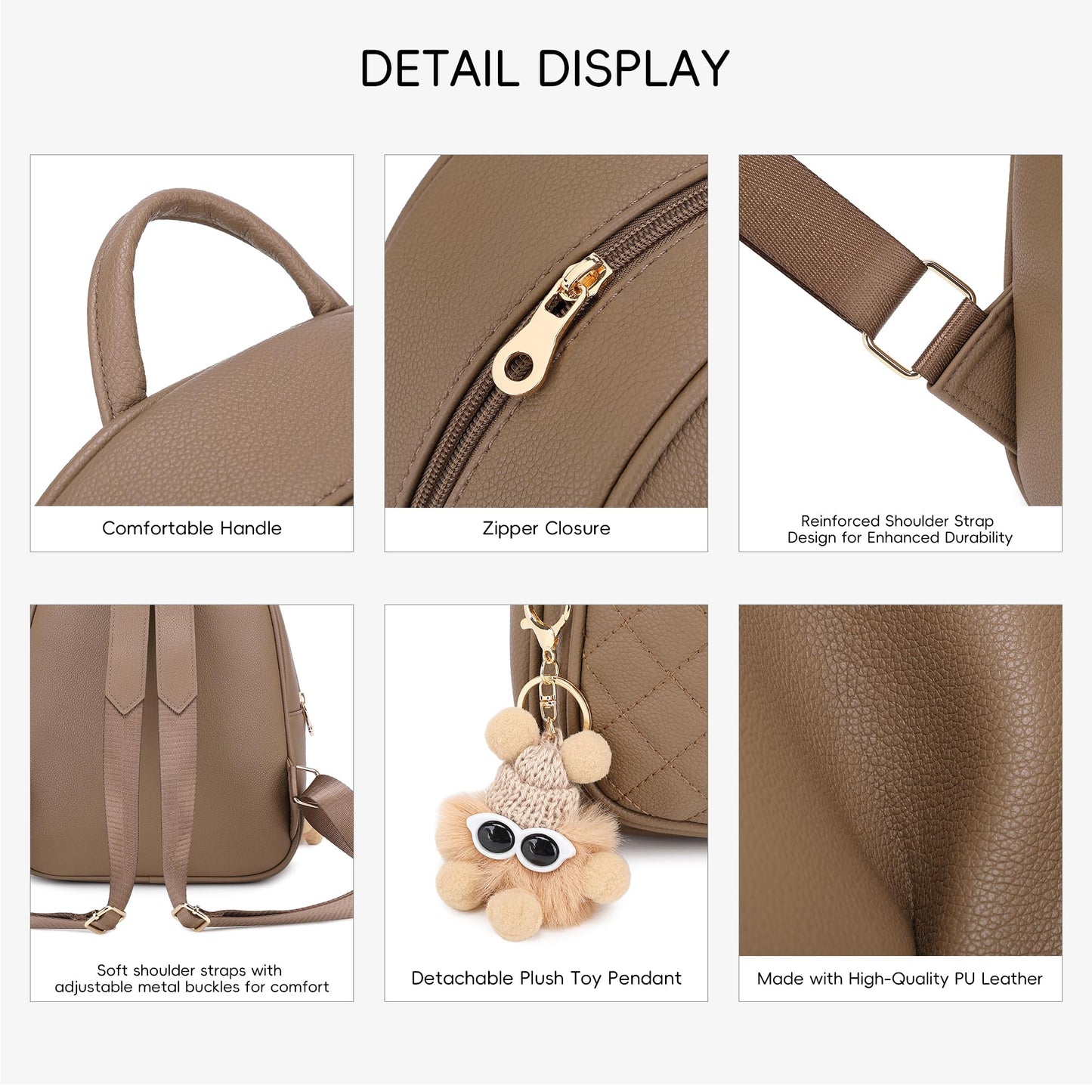 BAGOK Mini Leather Backpack Purse for Women, Small Backpack Purse with Cartoon Charm, Cute Fashion Bag for Girls