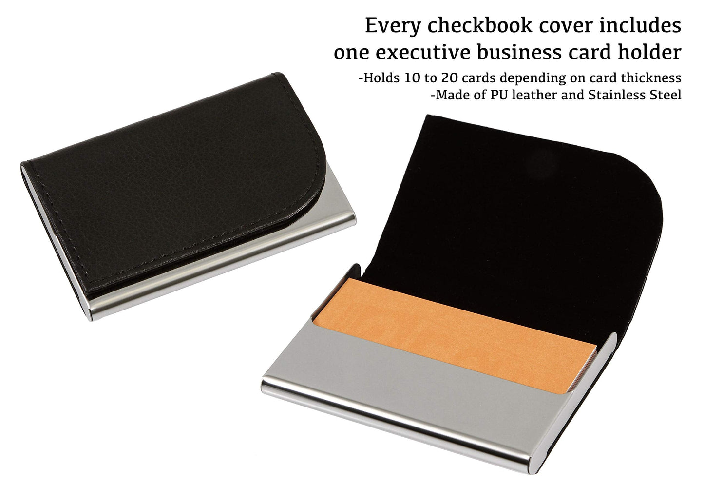 2Fold Business Check Binder 7 Ring for 3-Up Business Size Checks with Extra Business Card Case - PU Leather Deluxe 7 Ring Checkbook Binder Portfolio with 600 Check Capacity and Storage
