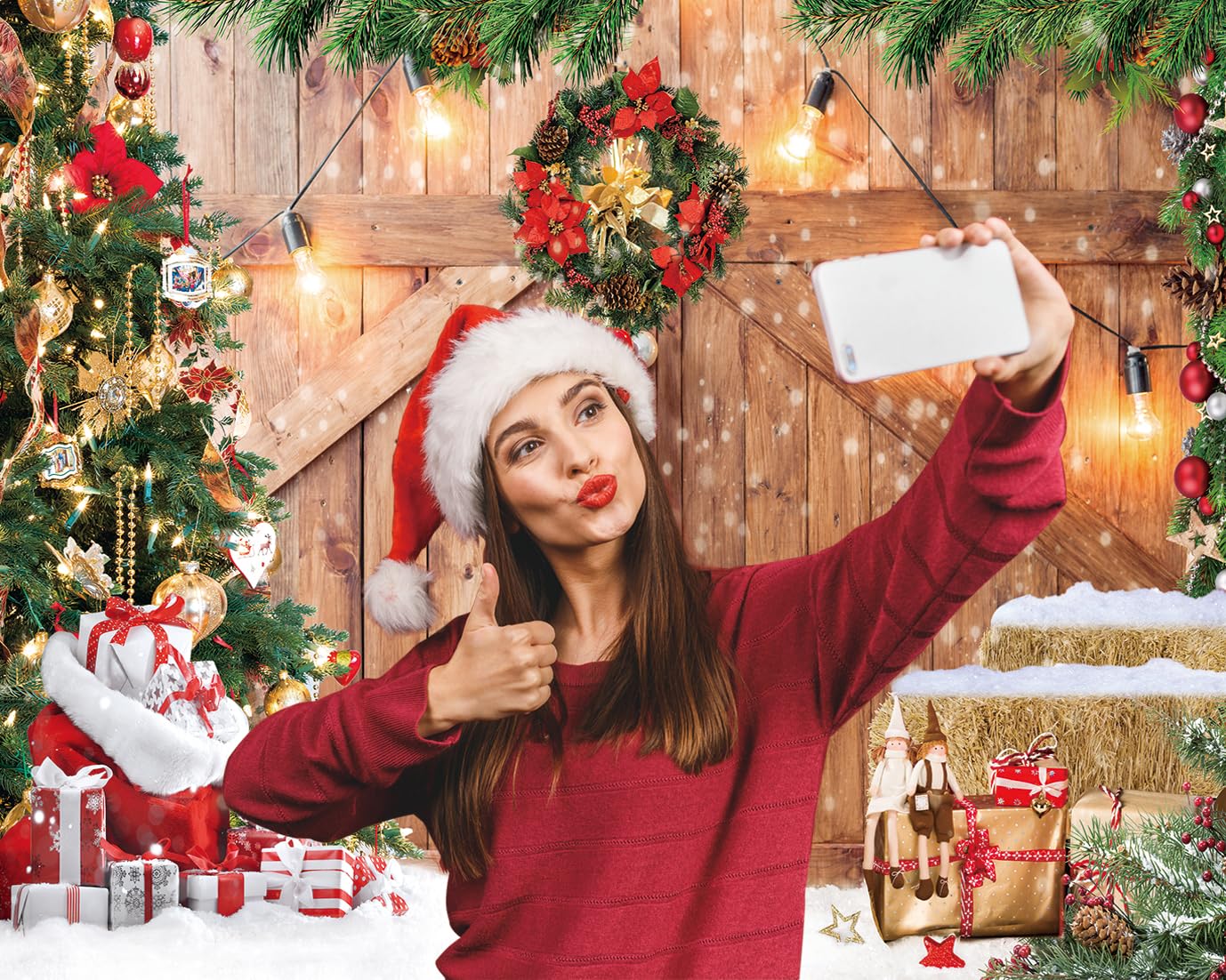 LTLYH 7x5ft Christmas Barn Door Backdrop Christmas Rustic Wooden Wall Background Xmas Tree Snow Holiday Party Banner Decoration Photo Booth