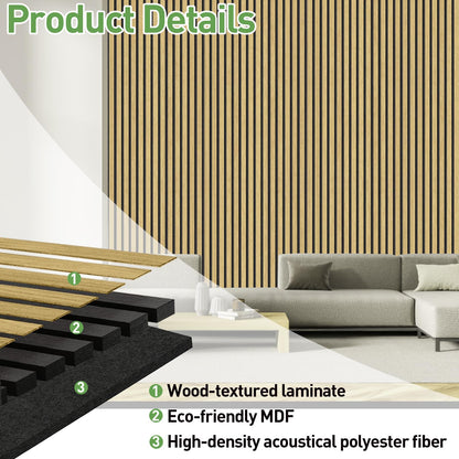 Wood Panels for Wall, 4 Pack 54" x 23.6" Acoustic Wall Panels, Wood Slat Wall Panel, Soundproof 3D Fluted Panels for Interior Wall Decor, Living Room, Bedroom, Oak