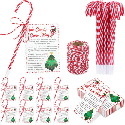 SAYAYA 60 Sets Christmas Candy Cane Pens Legend of Candy Cane Cards Xmas Religious Story Ballpoint Pens with Cotton Twine for Christmas Church Sunday School Supplies Party Gifts
