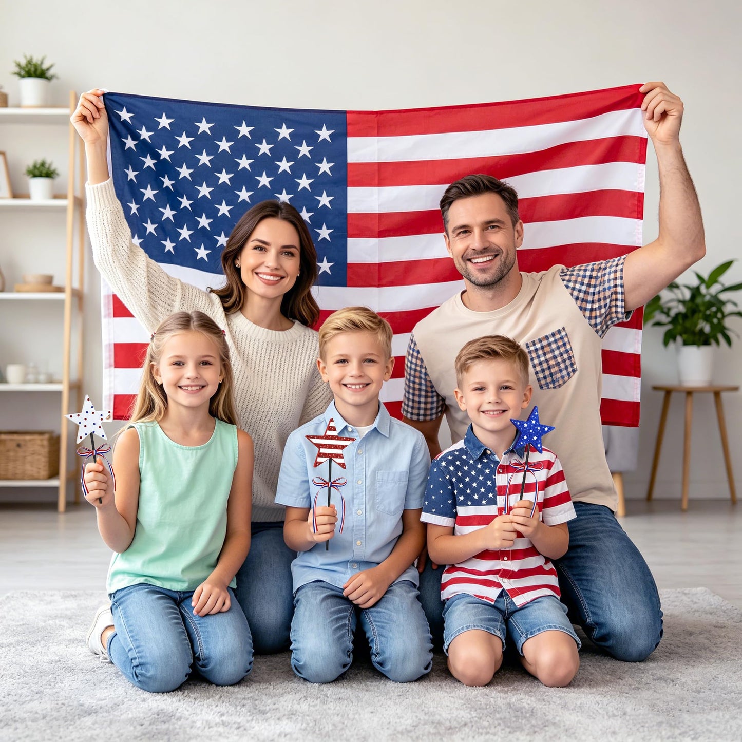 3 Pcs 4th of July Table Decoration Wooden Sign, Glitter Red White Blue Star Patriotic Table Centerpiece Fourth of July Tabletop Decorations Memorial Day Tiered Tray Decor for Home Office