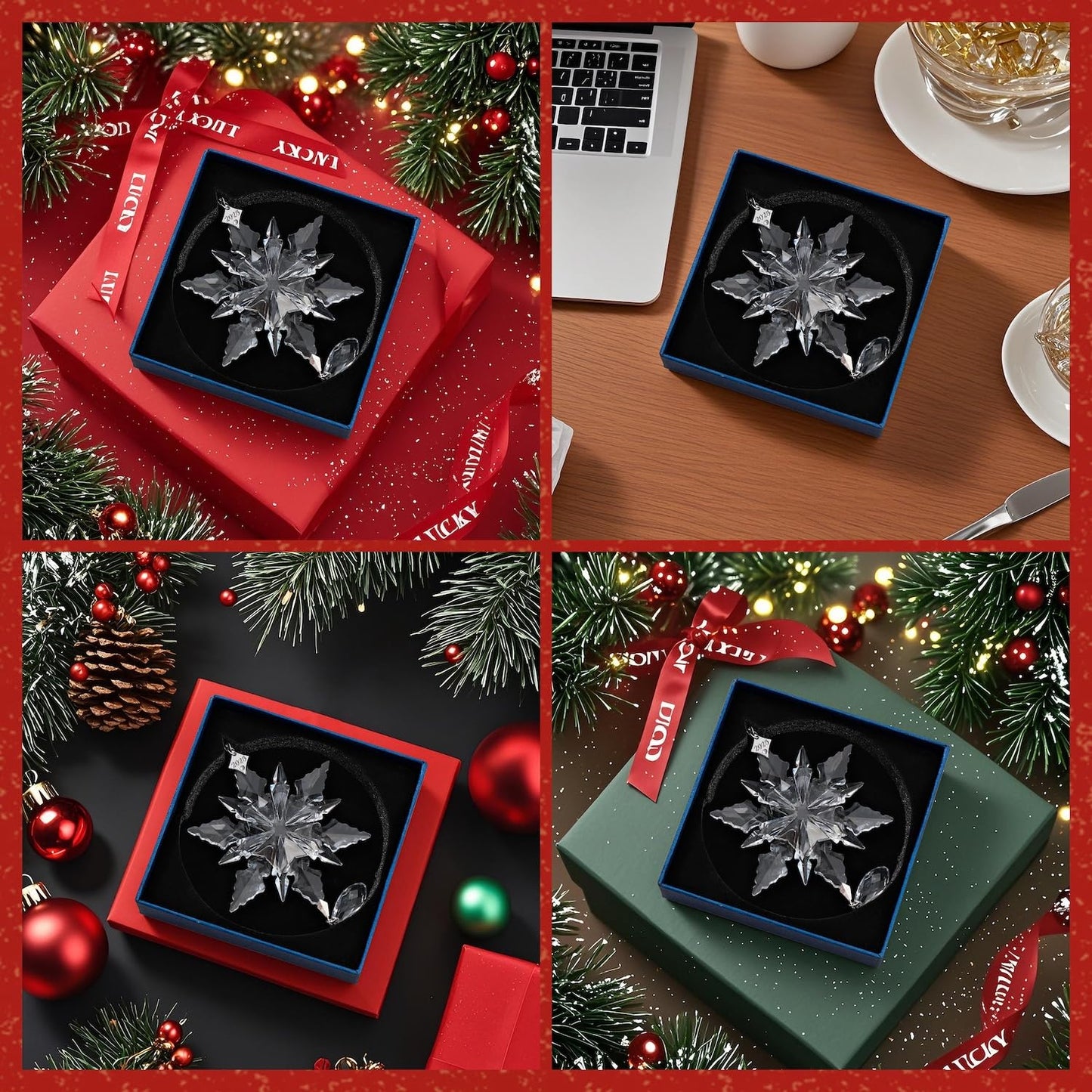 2025 Annual Christmas Ornaments Crystal Snowflake Star - Christmas Tree Ornaments Pendant Crystal Sun Catcher Home Hanging Decor(2025 White 3floors)