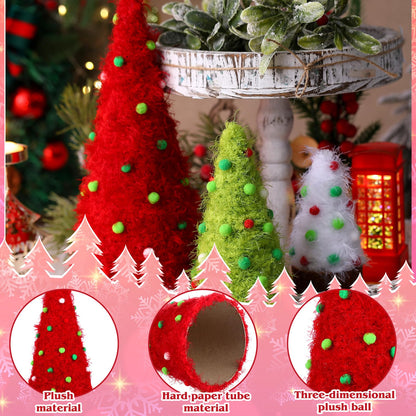 Fullhawl 3 Pcs Christmas Table Decorations Lime Green Furry Christmas Tree Yarn Centerpiece Artificial Plush Fur Fluffy Spot Surface Cone Table Signs Farmhouse Xmas Party Tabletop Decor for Holiday