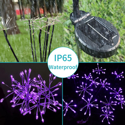JJGoo Solar Garden Lights, New Upgraded 2 Pack Solar Swaying Starburst Light, Waterproof Fireworks Outdoor Lights, Yard Patio Pathway Decoration, Purple