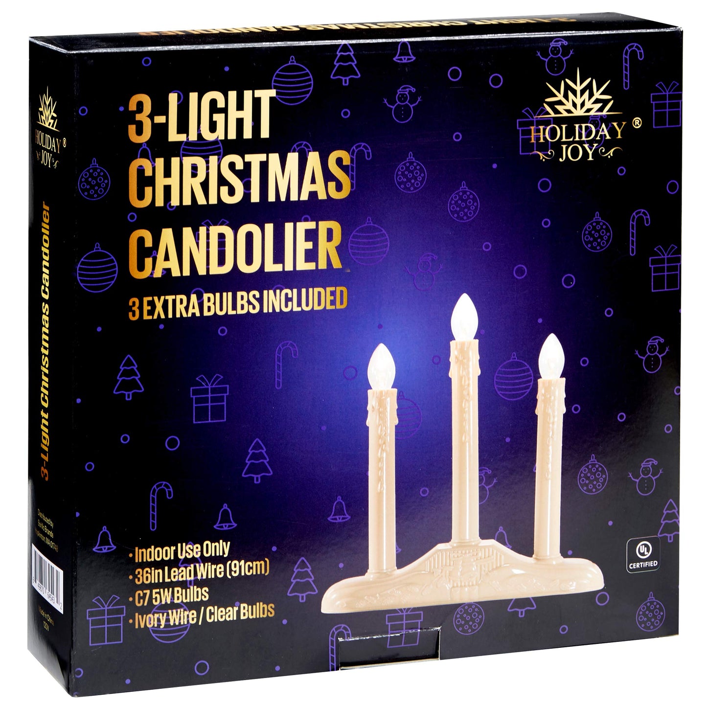 Holiday Joy - 3 Light Candle Candoliers Extra Bulbs - Great Electric Window Candle Lamp and Christmas Decorations (3 Lights)