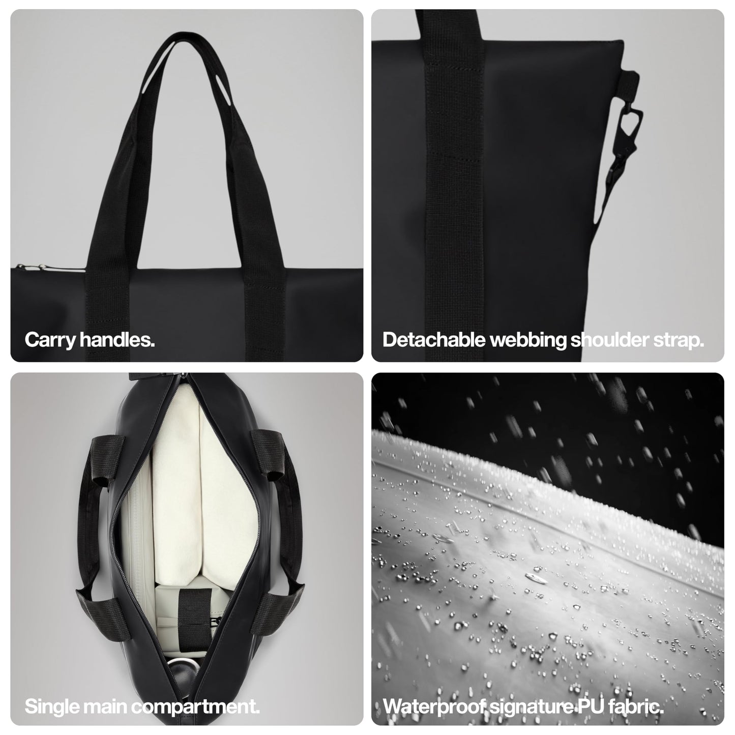 RAINS Tote Bag Micro - Black Waterproof Shoulder Bag for Men and Women - Compact Black Tote for Work, Travel, Shopping with Coated Zip and Carry Handles - 2 Year Warranty