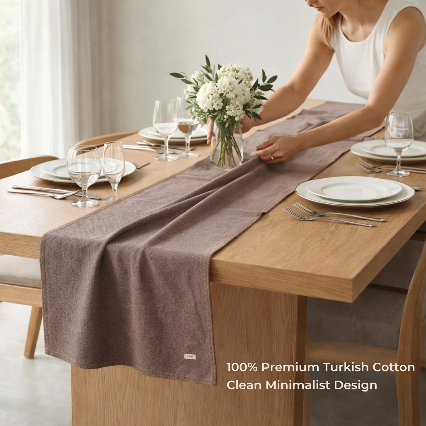 Jojomia Odin 100% Turkish Cotton Table Runner 27x70 Inch, Clean Edge, Oeko-TEX Certified, Machine Washable, for Dining Table, Farmhouse and Holiday Decor