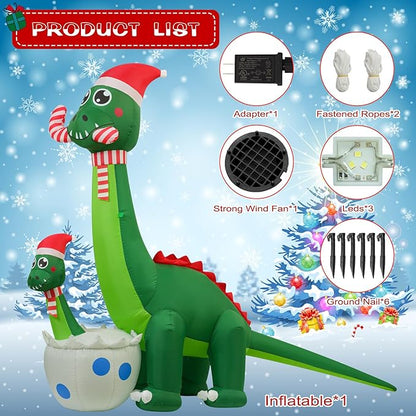 Onory 6 FT Christmas Inflatables Outdoor Decorations Inflatable Christmas Dinosaur and Dinosaur Baby with Build-in LEDs Blow up Holiday Decorations for Yard Garden Outdoor Indoor Decor