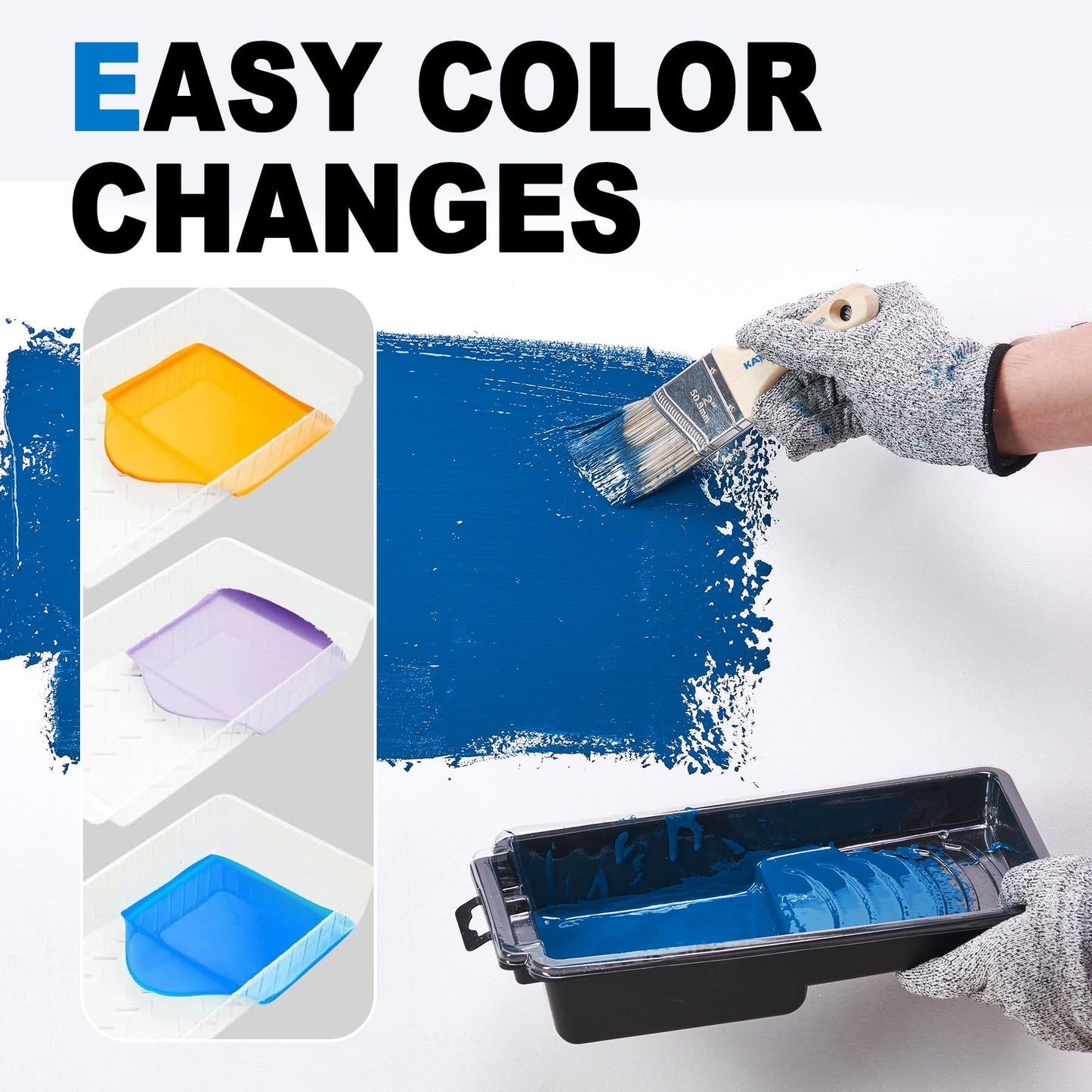 KATA Household Painting Tool Kit - 4 Inch Paint Tray with 8 Pack Disposable Liners, 32pcs Painters Pyramid Stands, 5-Pack Paint Brushes for Wall, Furniture, Cabinet Door Painting, Art & DIY Projects